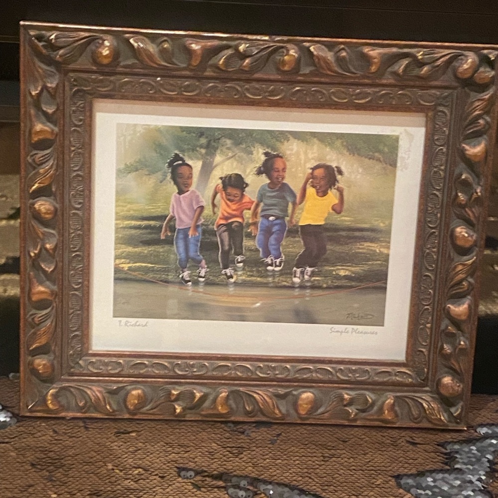 ART PRINT BY T. RICHARDS SIMPLE PLEASURES SIGNED & FRAMED 13 1/2 in x 11 1/2 in